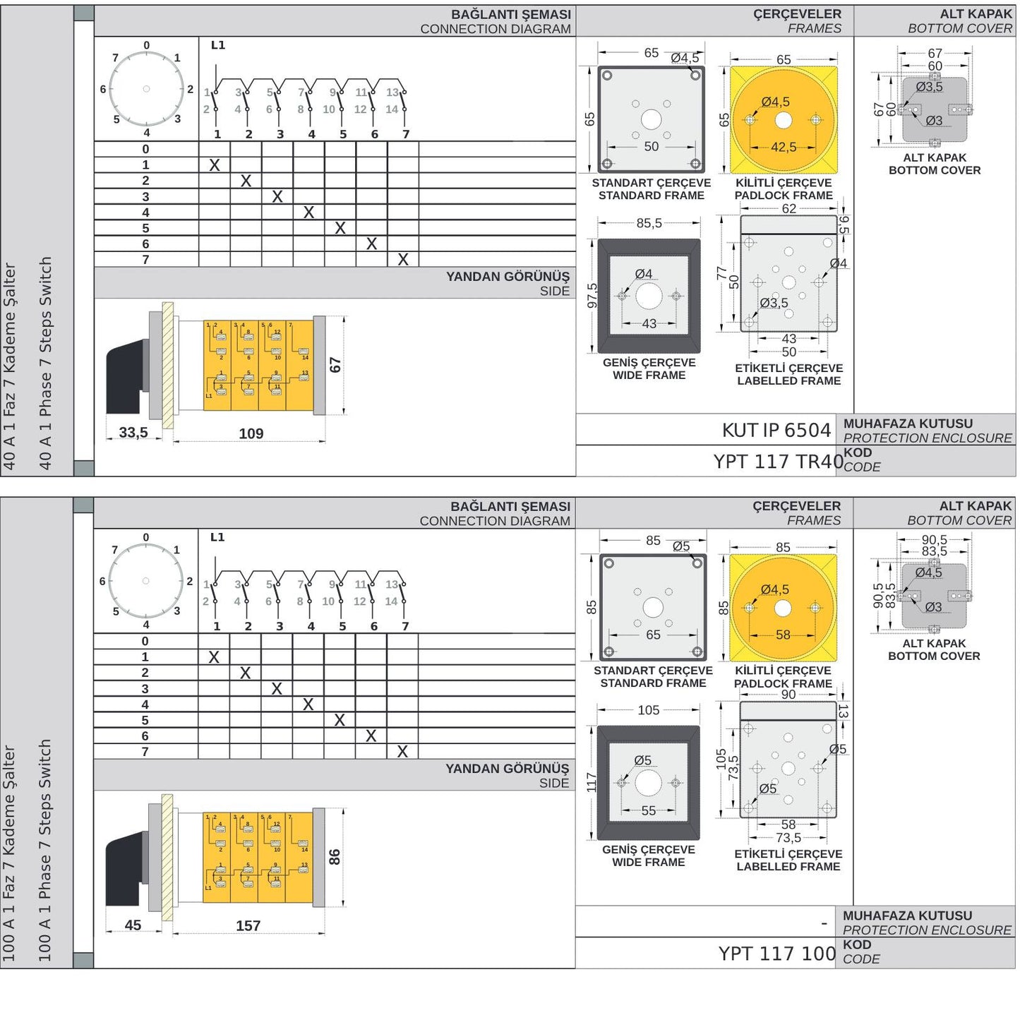 Stufenschalter 0-1-2-3-4-5-6-7 Grad Drehschalter, 1-polig, 10-160A